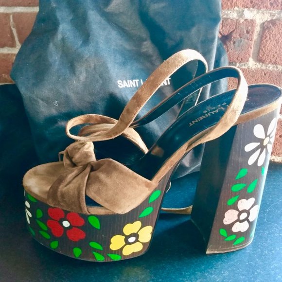 Saint Laurent Paige Floral Platform Leather Sandal - Picture 2 of 7